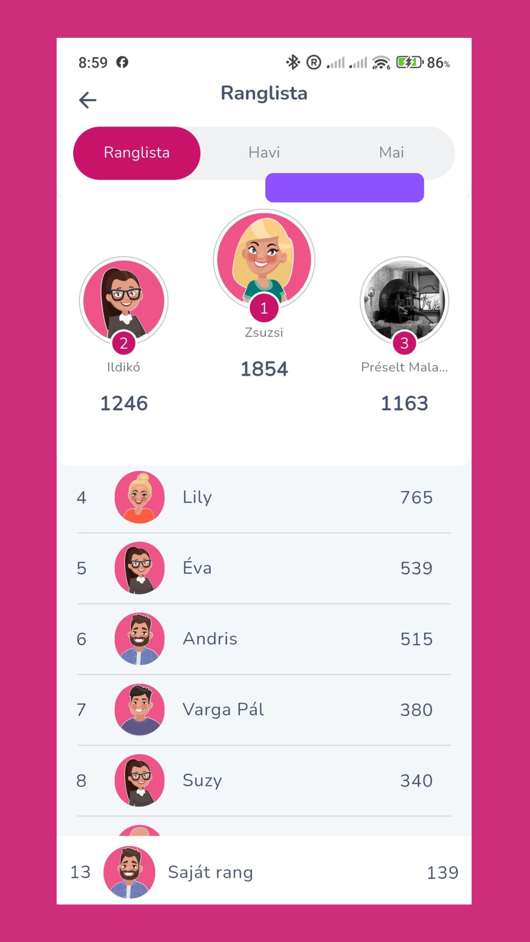 Zsenimagnes Quiz Screen